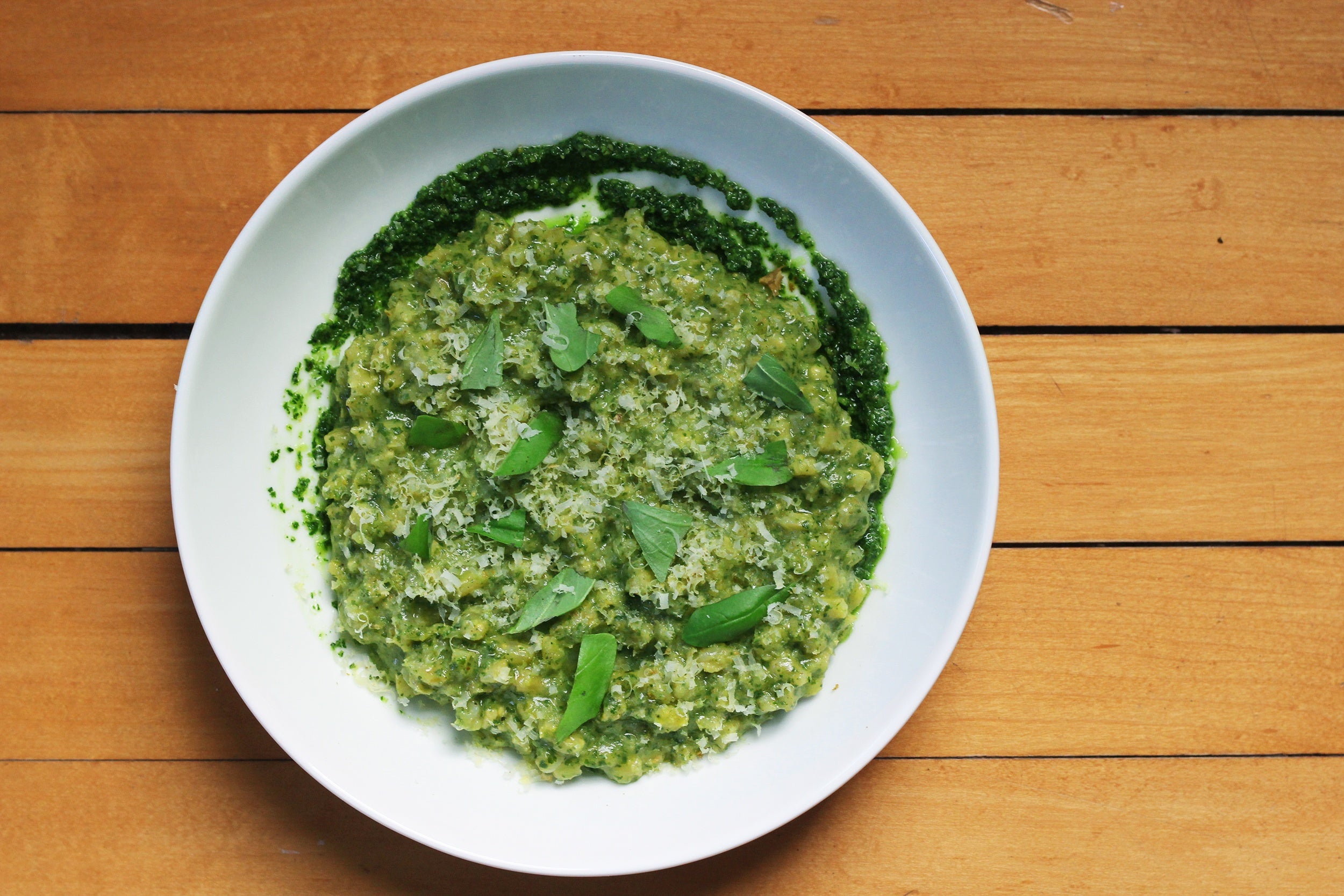 farro risotto made with walnut pesto